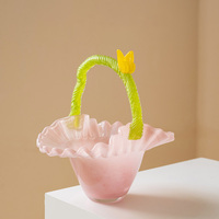 Vaso de Flores Único em Forma de Bolsa Rosa, Feito à Mão, Vaso de Vidro Artesanal, Ornamento Estético para Decoração de Casa