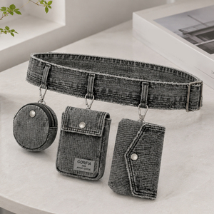 Riñonera de mezclilla con múltiples bolsillos, cinturón ajustable y bolsas desmontables, ideal para viajes casuales y almacenamiento al aire libre. - Product Image 3
