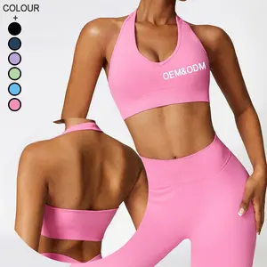 Activewear all'ingrosso di Yoga Crop Top Sexy senza soluzione di continuità sport Halter senza schienale reggiseno per le donne reggiseno di Fitness