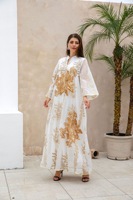 Abaya Modeste pour Femme à Motifs Floraux et Géométriques, Faite à la Main en Polyester Anti-Boulochage avec Jupe à Paillettes Brûlées, Style Musulman