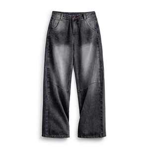 Jean en denim respirant Maden, coupe décontractée streetwear, jambe large ou étroite, coupe 3D, effet amincissant banane, jambe droite, tombé fluide, style long, Printemps Automne - Product Image 6