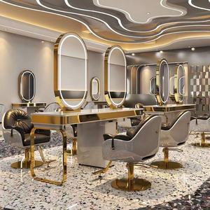 Station de coiffure avec miroir et armoire combinés, comptoir en marbre pour la coloration des cheveux - Product Image 1