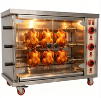 Four à rôtir au gaz commercial à 3 broches pour poulet, machine à rôtir rotative à 3 niveaux avec porte en verre
