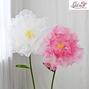 Lussuoso arredamento artificiale gigante 3D papavero Organza matrimonio disposizione gigante <span class=keywords><strong>peonia</strong></span> fiore - Product Image 4