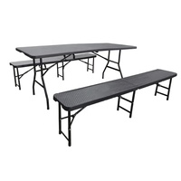 Gartentisch 6FT Rattan Schwarz Klappbar Hochbelastbar Catering Outdoor Trestle Party Tragbarer Kunststoff-Klapptisch