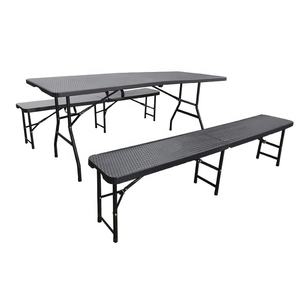 Table de jardin 6FT Rattan Noir Pliable Heavy Duty Catering Outdoor Trestle Party Portable Table Pliante en plastique - Product Image 3