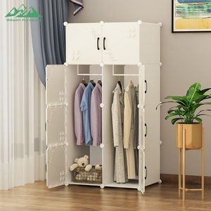 <span class=keywords><strong>Armadio</strong></span> Pieghevole in Plastica Beige Chiaro con Motivo a Quadrifoglio Wayon, con Porte, Spazio Appendiabiti e <span class=keywords><strong>Ripiani</strong></span> per Camera da Letto - Product Image 3