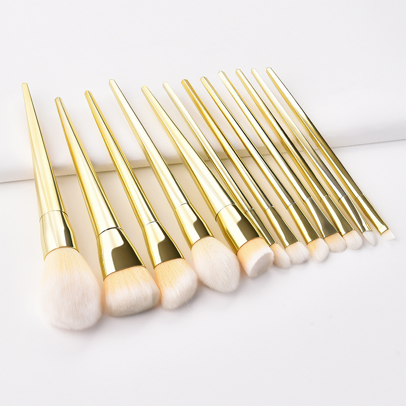 Vliya Mode Stijl Zacht Wit Haar 12 Pcs Gouden Make-Up Borstel Set Met Foundation Borstel