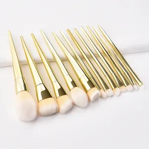 VLIYA Fashion Style Soft White Hair 12 Pcs Gold Makeup Brush Set With Foundation Brush