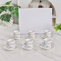 Ensemble de tasses et d'assiettes à expresso de luxe européennes, service à thé standard H avec six tasses et six assiettes, emballage cadeau haut de gamme