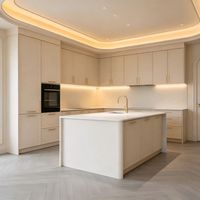 Conception intégrée moderne avec poignées sur mesure pour les armoires de cuisine et solution de conception 3D tout-en-un pour les villas