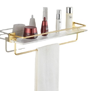 Mesa de acrílico de luxo com prateleira, suporte para toalha do banheiro para parede, mesa de armazenamento sem perfurador para lavar - Product Image 1