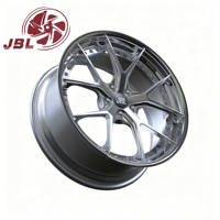 Jantes en alliage d'aluminium forgé deux pièces de 18 à 26 pouces, finition argent poli, concaves profondes, à large bord, 5 rayons rivetés, 5x112/114.3/120