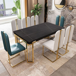 <span class=keywords><strong>Fournisseur</strong></span> d'or de <span class=keywords><strong>table</strong></span> à manger de <span class=keywords><strong>restaurant</strong></span> en acier inoxydable doré avec dessus en marbre incurvé de luxe - Product Image 4