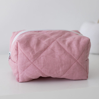 Pochette cosmétique de haute qualité pour femmes, couleur unie, légère, sac de maquillage en lin matelassé pour les voyages