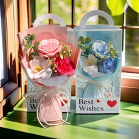 Ranguo Luxuriöser Roter/Rosa/Lila Künstlicher Seifenblumenstrauß in Transparenter Geschenkbox, Langlebiges Romantisches Valentinstagsgeschenk für Sie