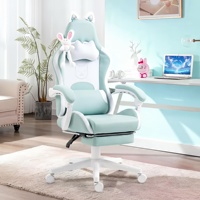 Chaise de Gamer Ergonomique en Cuir PU Rose, Personnalisable avec Logo Brodé, Design Chat, Mousse à Mémoire Extensible, Massage, pour Bureau