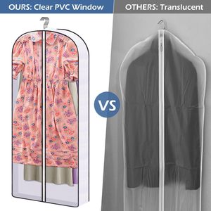 Clear Dustproof PVC Garment Bags with Zippers for Hanging <b>Clothes</b> and Closet Storage Gusseted Dress Suit Bags - Product Image 5
