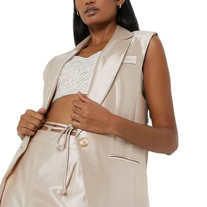 Venta <span class=keywords><strong>al</strong></span> por mayor de moda elegante señoras <span class=keywords><strong>Oficina</strong></span> abrigo de las mujeres traje de color personalizado dorado tallado sin mangas blazer para las mujeres - Product Image 6