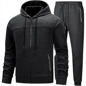 Survêtement à capuche pour homme, fermeture éclair intégrale, couleur unie, sweat-shirt et pantalon décontractés, respirant, en polaire écologique, vêtements d'hiver - Product Image 1