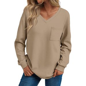 Trendy Queen Womens Camisas casuales de manga larga con cuello en V y bolsillo Otoño Moda Tops al aire libre - Product Image 2