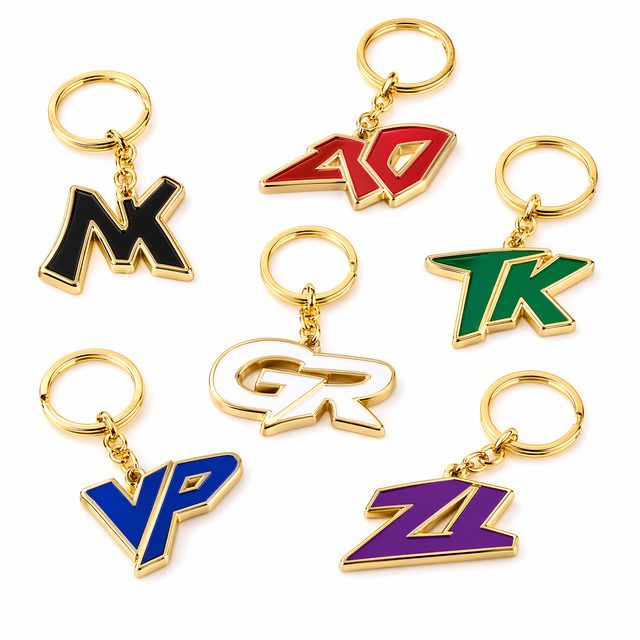 Custom Logo Initial Alphabet Letter Enamel  Keyring Low MOQ Metal Keychain for Promotional Gift