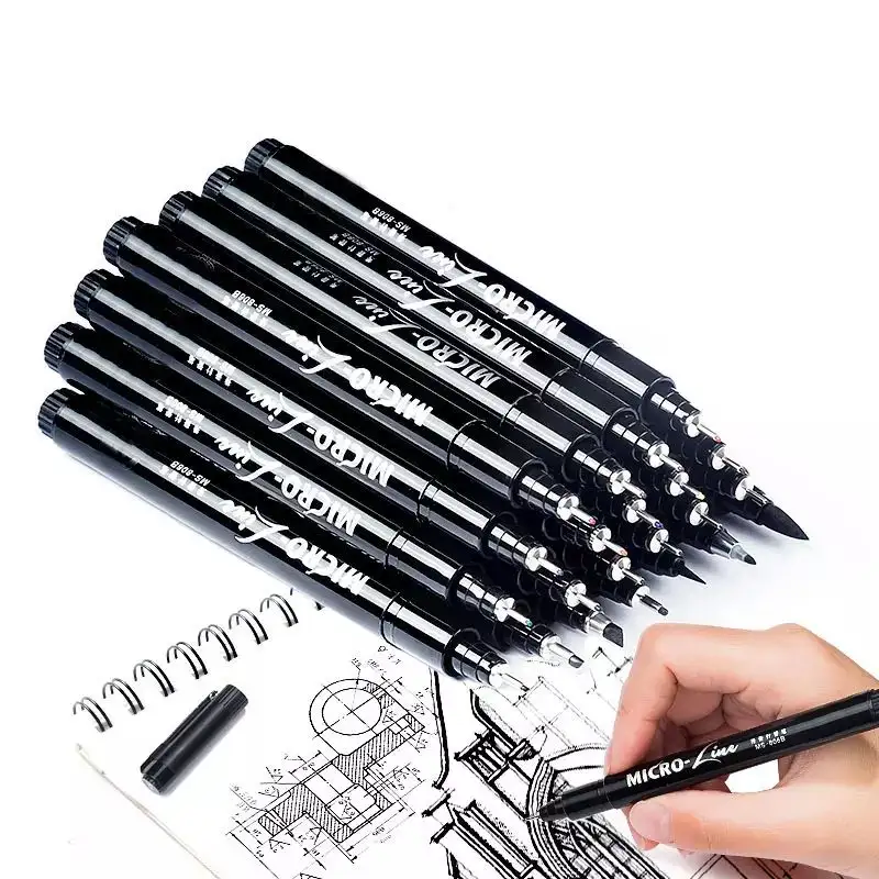 Set Pena Garis Gambar Stylus Desain Hitam Plastik Berbagai Ukuran Harga Murah