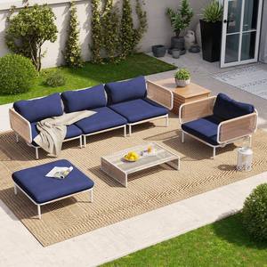 Ensemble de salon de jardin modulable AJUNION 5 pièces avec structure métallique et tressage en corde, canapé d'angle avec accoudoirs amovibles - Product Image 1