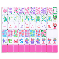 Jeu de Mahjong Américain Rose à Motifs Floraux Entièrement Imprimés, Ensemble Complet de 160 Tuiles en Mélamine avec Sac, Supports et Poussoirs, Cadeau de Fête