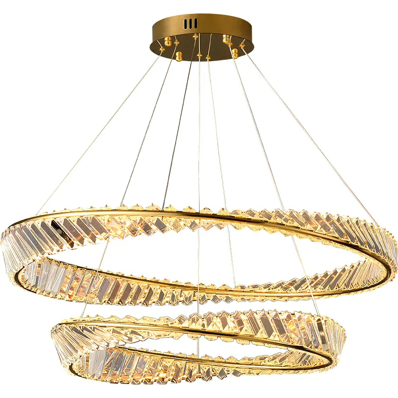 Stile nordico 2 anelli grande lampadario a LED in cristallo di lusso K9 lampada a sospensione in cristallo soggiorno lampada a sospensione cerchio lampada a sospensione