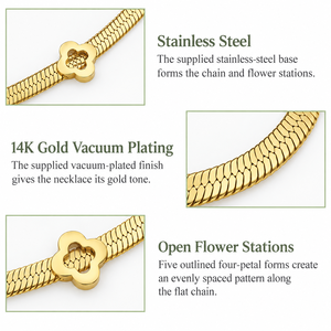 สร้อยคอห้าดอกไม้ สแตนเลสสตีล ชุบทอง 14K แบบสุญญากาศ สายโซ่แบนลายดอกไม้ - Product Image 4