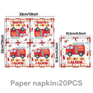 Nouveau dessin animé <span class=keywords><strong>aquarelle</strong></span> rouge camion de pompiers thème fête d'anniversaire pour enfants vaisselle assiette en papier tasse en papier drapeau tirant nappe - Product Image 5