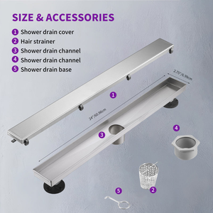 Desagüe de Ducha Invisible de 24 Pulgadas con Acabado de Acero Cepillado, Desagüe Lineal de Acero Inoxidable para Inserción en Azulejos, para Remodelación de Baños - Product Image 2