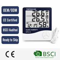 Termometer Digital LCD HTC2 Indoor Outdoor, Pengukur Kelembapan, Jam, Stasiun Cuaca Ruangan, Rumah Kaca, Peternakan, Budidaya Perikanan