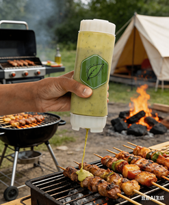 Botella exprimible de 18 oz para salsa BBQ, dispensador recargable con tapa abatible blanca, para miel, mostaza, teriyaki, material PE, apto para lavavajillas - Product Image 1