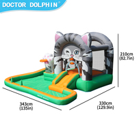 Château gonflable sur le thème du chat Doctor Dolphin certifié ISO9001 pour enfants avec toboggans, installation facile, capacité de 3 personnes