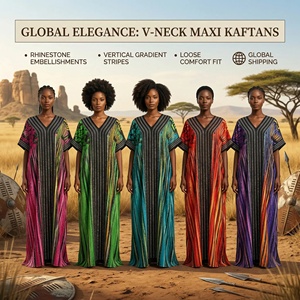 Nouvelle Robe <span class=keywords><strong>de</strong></span> Luxe en Coton Respirant à Col en V pour <span class=keywords><strong>Femme</strong></span>, Vêtement Traditionnel Africain Musulman pour <span class=keywords><strong>Femme</strong></span> - Product Image 2