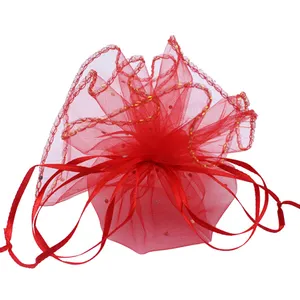 Red Organza Bags Round Shape Drawstring Organza Bags Wholesale Custom Fancy Round Organza Bags For Jewelry Gift Pouch