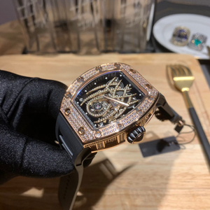 Reloj Mecánico de Lujo para <span class=keywords><strong>Hombre</strong></span>, Modelo 019, Caja de Oro Rosa con Diamantes, Esfera de <span class=keywords><strong>Araña</strong></span> de Diseño, Correa Deportiva Negra - Product Image 3