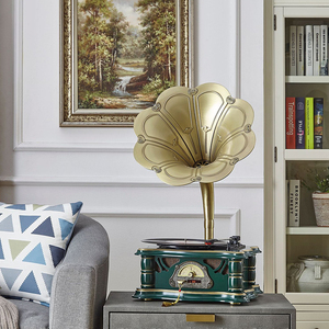 Gramophone vintage sur pied avec radio FM et Bluetooth, haut-parleur intégré, lecteur de disques vinyles rétro en bois pour la maison et le salon - Product Image 4