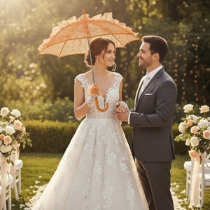 Bride Accessories Manual Open Close Lace Wedding Umbrella Vintage Decoration Lace Umbrella for Wedding - Product Image 2