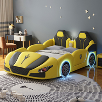 Unique Designer White Car Bed for Boys Creative Leather Children's Bed with Storage Modern Upholstered Safety Children's Bed Set
