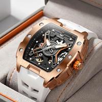 ONOLA 3870 Montre automatique de sport haut de gamme pour homme, étanche, bracelet en caoutchouc, cadran mécanique tonneau ajouré, montres de business