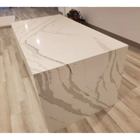 Comptoir de Cuisine en Quartz Artificiel Découpé Sur Mesure, Type Marbre Granit, Blanc Carrara Calacatta, avec Veines Grises