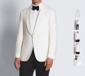 Chaqueta y Traje de Hombre de Lujo, Corte Entallado, Cierre de un Botón, Color Blanco Marfil, Lana/Seda <span class=keywords><strong>Virgilio</strong></span> - Product Image 2