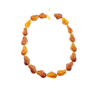 Collier de mode perlé en pierre d'ambre plaqué or PVD, acier inoxydable 316L, bijoux durables et résistants - Product Image 2