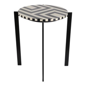Tavolino Rotondo in Resina con Motivi Geometrici Bianco e Nero per Soggiorno e Camera da Letto - Product Image 5