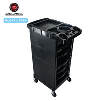 Carrito de Peluquería Negro con Ranuras para Vasos Superiores, Cajones Extraíbles Múltiples, Carrito Móvil para Herramientas de Barbería