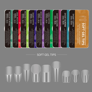 550 pièces boîte pleine demi-couverture à la mode ABS Non-courbe presse sur les <span class=keywords><strong>ongles</strong></span> longs Stiletto français motif carré pour les doigts - Product Image 2