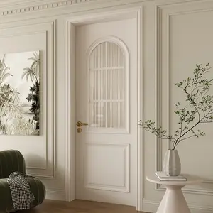 Custom Solid Wood Paint Bedroom Room Interior Door White Curved Buckle Line Long Rainbow Glass Door